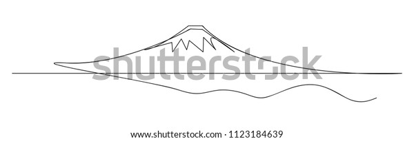 continuous line drawing of Mount Fuji sights, vector illustration.