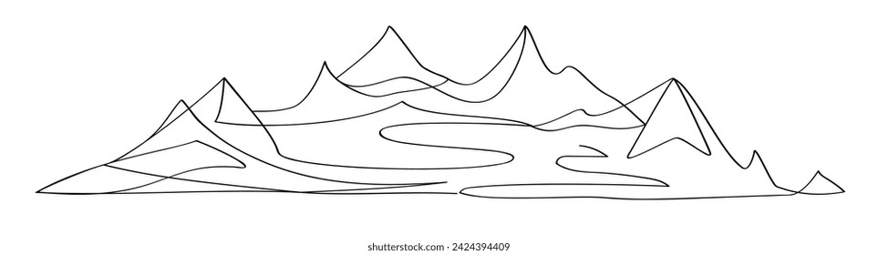 Continuous line drawing mountain isolated