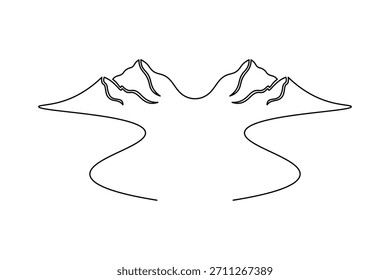 Desenho de linha contínua de picos de montanha e caminho sinuoso paisagem arte