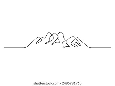 Continuous line drawing of mountain range landscape top view of mounts in simple linear style vector illustration