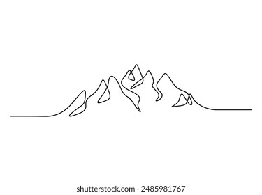 Continuous line drawing of mountain range landscape top view of mounts in simple linear style vector illustration