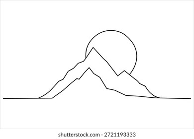Continuous Line Drawing of Mountain and Sun, Minimalist Nature Landscape Vector Art