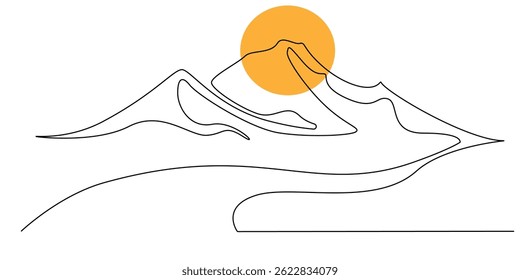 continuous line drawing of mountain with winding road.simple mountain nature scenery one line drawing.single line vector illustration