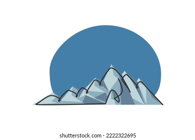 Continuous line drawing of mountains. A beautiful scenery the sunrise between mountains isolated on white background. Perfect nature panorama. Minimalist style. Vector design illustration
