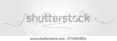 Continuous line drawing of mountains and evergreen trees. nature line art template design.