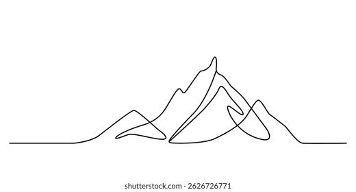 continuous line drawing of mountains in sketch style. flat vector illustration isolated on white background