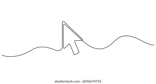 Desenho de linha contínua de um cursor do mouse em um caminho ondulado,Desenho de linha contínua de símbolo de e-mail com cursor do mouse,Desenho de linha contínua de uma seta do cursor do mouse