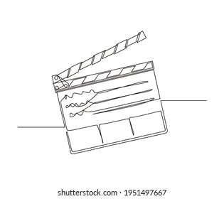 continuous line drawing of movie clapper board. film flap out line design.