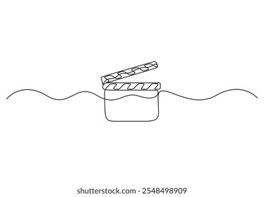 Dibujo de línea continua de la película clapperboard. Ilustración de dibujo de una línea del día nacional del cine. Cine, línea de concepto de equipo de productor de cine arte. Ilustración vectorial