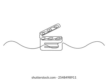 Dibujo de línea continua de la película clapperboard. Ilustración de dibujo de una línea del día nacional del cine. Cine, línea de concepto de equipo de productor de cine arte. Ilustración vectorial