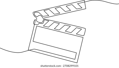 Continuous line drawing of a movie clapperboard symbolizing filmmaking and cinematic arts