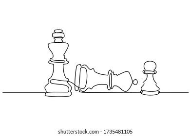 Dibujo de línea continua de figura de ajedrez en juego de éxito de la competencia. el concepto de estrategia, gestión o liderazgo. juego de ajedrez aislado en un fondo blanco.