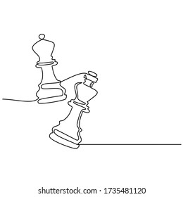 Continuous line drawing of moving chess figure in competition success play. strategy, management or leadership concept. chess game isolated on a white background.