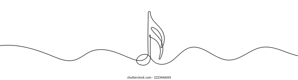 Continuous line drawing of music note. Music note one line icon. One line drawing background. Vector illustration. Music note black icon