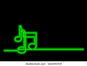 continuous line drawing of music notes with neon vector effect