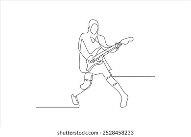 desenho de linha contínua de um músico tocando guitarra