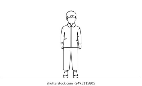 continuous line drawing of a Muslim boy standing, for illustration of Ramadan holiday vector