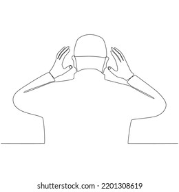 Continuous line drawing muslim man praying