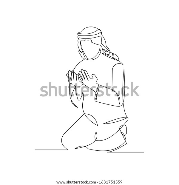 Continuous Line Drawing Muslim Man Pray Stock Vector (Royalty Free ...