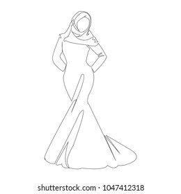 continuous line drawing of a Muslim woman vector illustration.