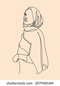 continuous line drawing Muslim woman vector illustration