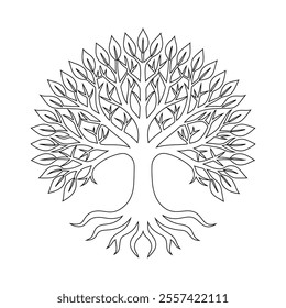 Continuous Line Drawing Mystic Tree - One Line Art Illustration