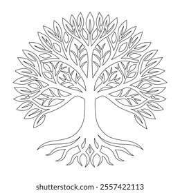 Continuous Line Drawing Mystic Tree - One Line Art Illustration