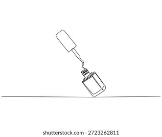 Dibujo de línea continua de la botella de esmalte de uñas. Ilustración de una sola línea de esmalte de uñas. Moda, bienestar, belleza, concepto de autocuidado. Esquema editable