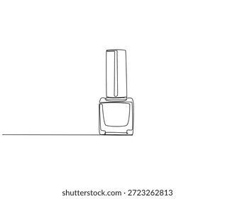 Dibujo de línea continua de la botella de esmalte de uñas. Ilustración de una sola línea de esmalte de uñas. Moda, bienestar, belleza, concepto de autocuidado. Esquema editable