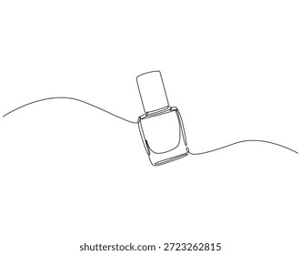 Dibujo de línea continua de la botella de esmalte de uñas. Ilustración de una sola línea de esmalte de uñas. Moda, bienestar, belleza, concepto de autocuidado. Esquema editable