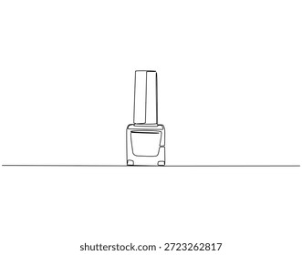 Dibujo de línea continua de la botella de esmalte de uñas. Ilustración de una sola línea de esmalte de uñas. Moda, bienestar, belleza, concepto de autocuidado. Esquema editable
