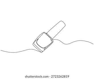 Dibujo de línea continua de la botella de esmalte de uñas. Ilustración de una sola línea de esmalte de uñas. Moda, bienestar, belleza, concepto de autocuidado. Esquema editable
