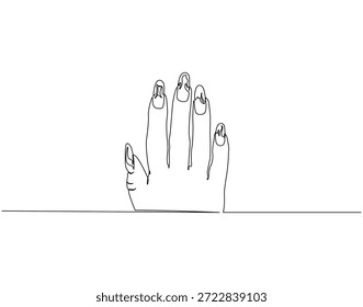 Desenho de linha contínua de pregos arte. Ilustração de linha única de prego arte. Moda, bem-estar, beleza, conceito de autocuidado. Estrutura de tópicos editável
