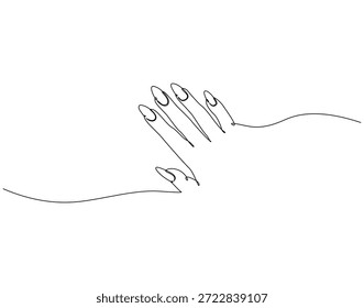 Desenho de linha contínua de pregos arte. Ilustração de linha única de prego arte. Moda, bem-estar, beleza, conceito de autocuidado. Estrutura de tópicos editável
