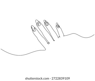 Dibujo de línea continua de arte de uñas. Ilustración de una sola línea de arte de uñas. Moda, bienestar, belleza, concepto de autocuidado. Esquema editable
