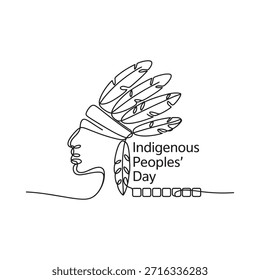 A continuous line drawing of a native american headdress and profile