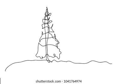 continuous line drawing of nature tree Christmas vector illustration