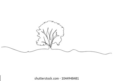 continuous line drawing of nature tree vector illustration