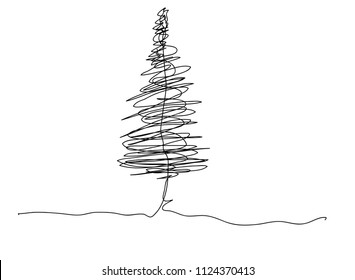 continuous line drawing of nature tree Christmas vector illustration