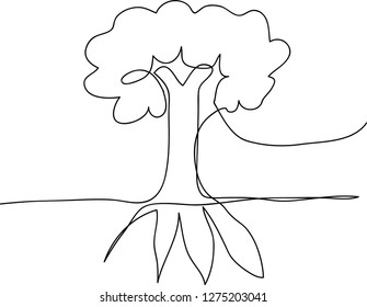 Continuous  line drawing of nature tree .vector illustration.
