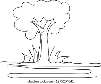 Continuous  line drawing of nature tree .vector illustration.