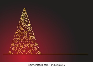 continuous line drawing of nature tree Christmas vector illustration