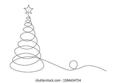 continuous line drawing of nature tree Christmas vector illustration