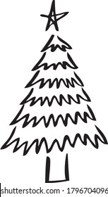 continuous line drawing of nature tree Christmas vector illustration