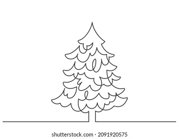Continuous line drawing of nature tree Christmas. Fir tree. Vector illustration