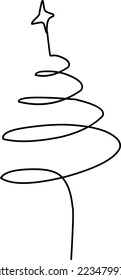 continuous line drawing of nature tree Christmas vector illustration