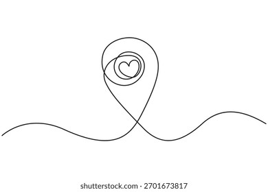 Desenho de linha contínuo do mapa de navegação com marcadores de início e destino em fundo branco.Desenho de linha contínuo mostrando a jornada do início ao destino com símbolos de localização de mapa.
