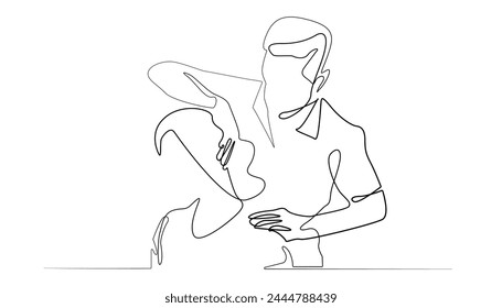 continuous line drawing of neck stretching therapy.vector single line of practitioner stretching patient's neck