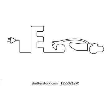 continuous line drawing New energy electric car with fuel.