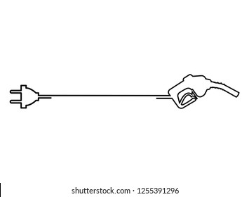 continuous line drawing New energy electric car with fuel.